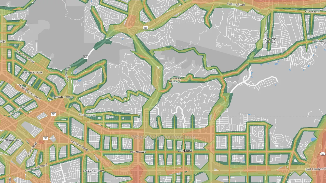 La Habra Heights, CA Map of Noise Levels in La Habra Heights