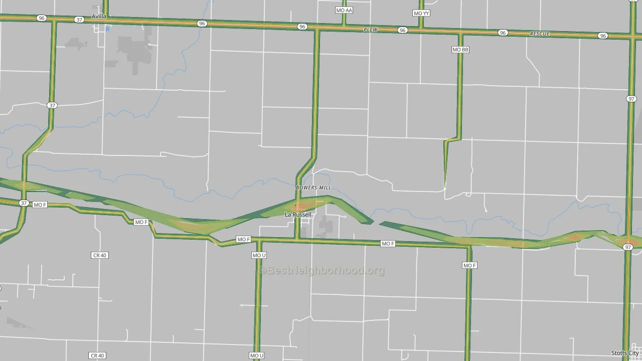 La Russell, MO Map of Noise Levels in La Russell
