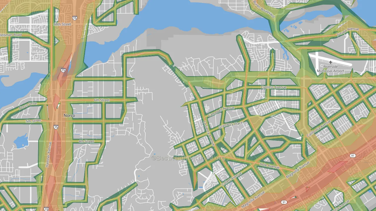 La Sierra Hills, Riverside, CA Map of Noise Levels in La Sierra Hills