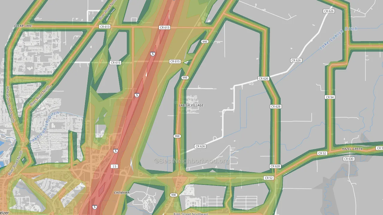 Labish Village, OR Map of Noise Levels in Labish Village