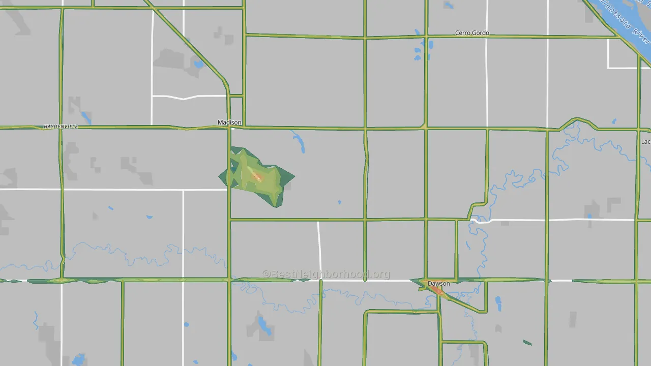 Lac qui Parle County, MN Map of Noise Levels in Lac qui Parle County
