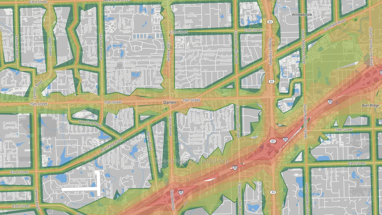 Lace, Darien, IL Map of Noise Levels in Lace