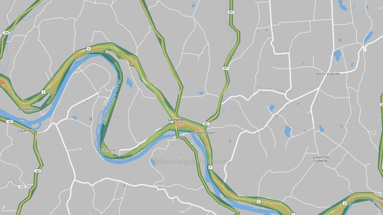 Laceyville, PA Map of Noise Levels in Laceyville
