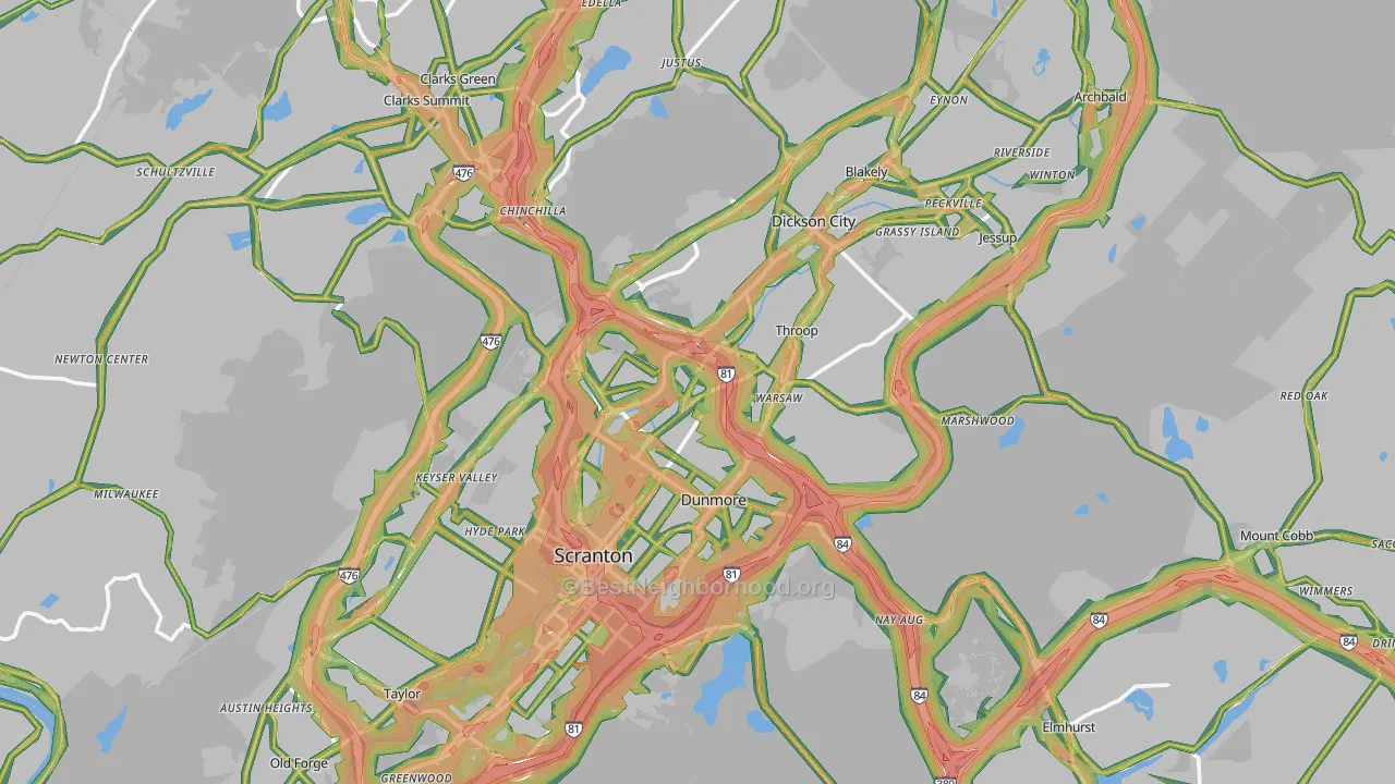 Lackawanna County, PA Map of Noise Levels in Lackawanna County