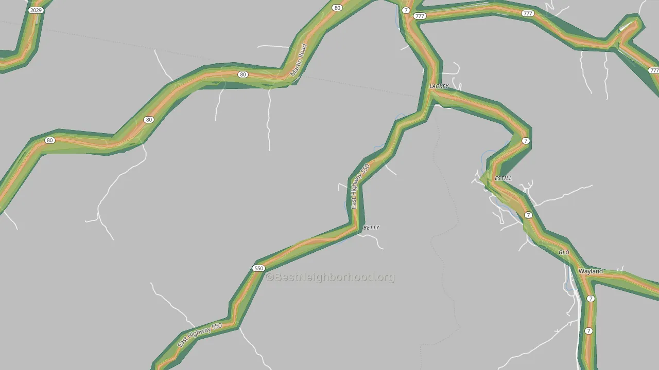 Lackey, KY Map of Noise Levels in Lackey