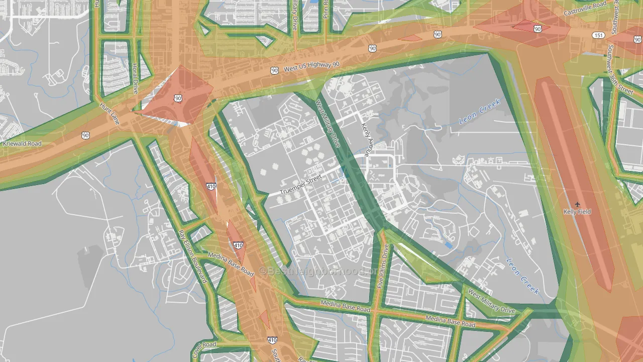 Lackland AFB, TX Map of Noise Levels in Lackland AFB