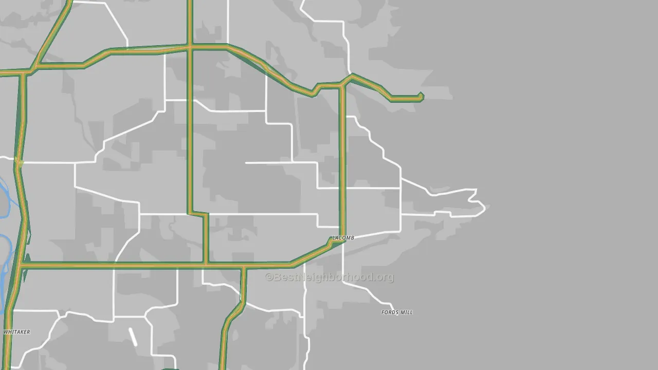 Lacomb, OR Map of Noise Levels in Lacomb