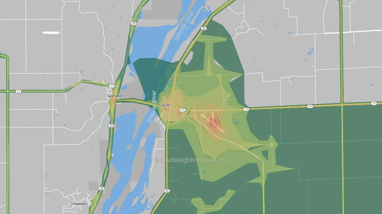 Lacon, IL Map of Noise Levels in Lacon