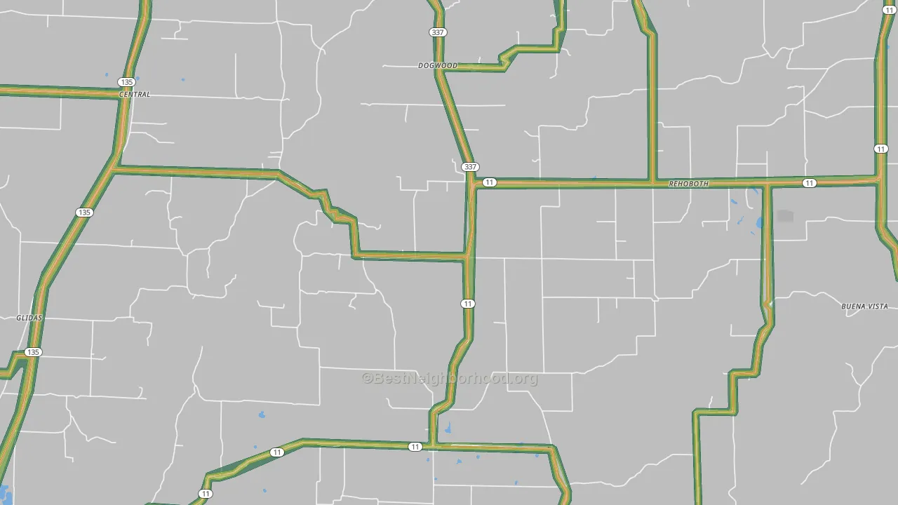 Laconia, IN Map of Noise Levels in Laconia