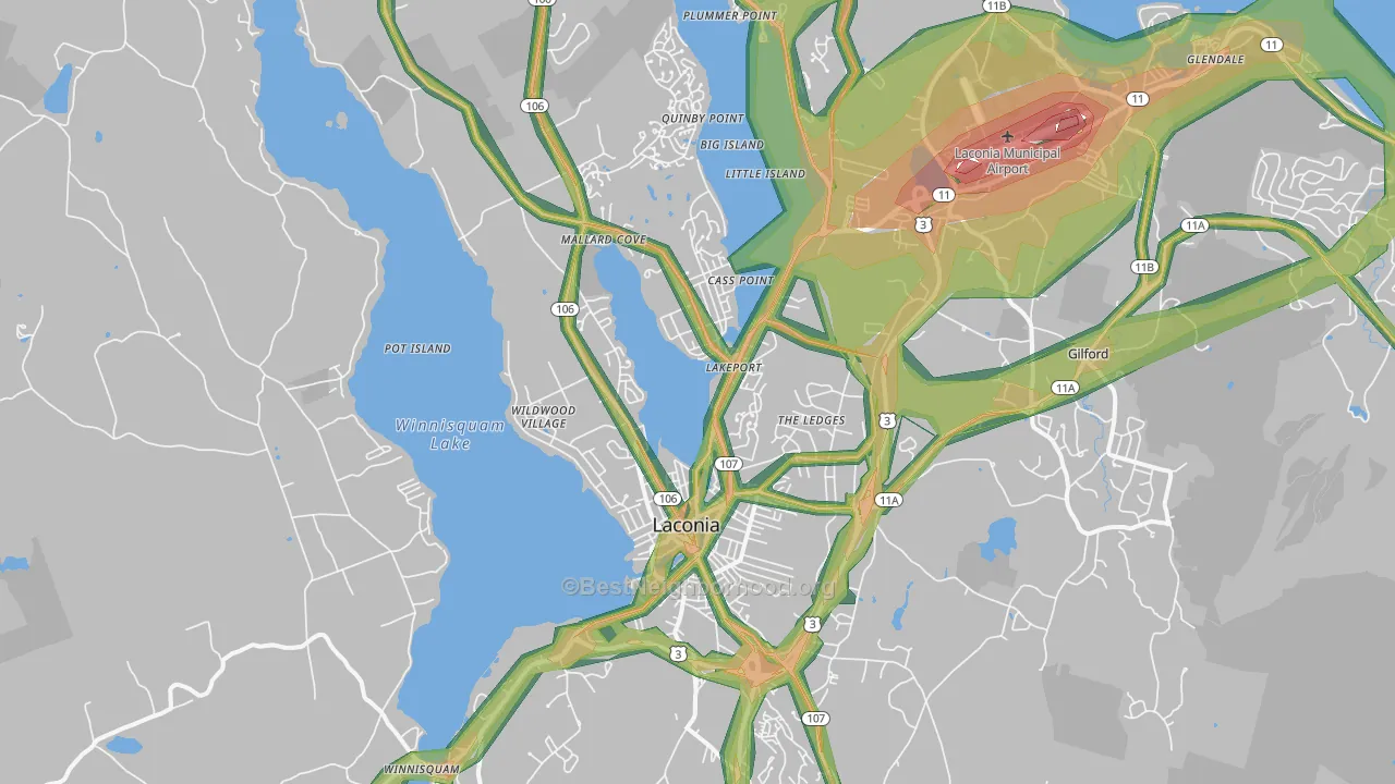 Laconia, NH Map of Noise Levels in Laconia