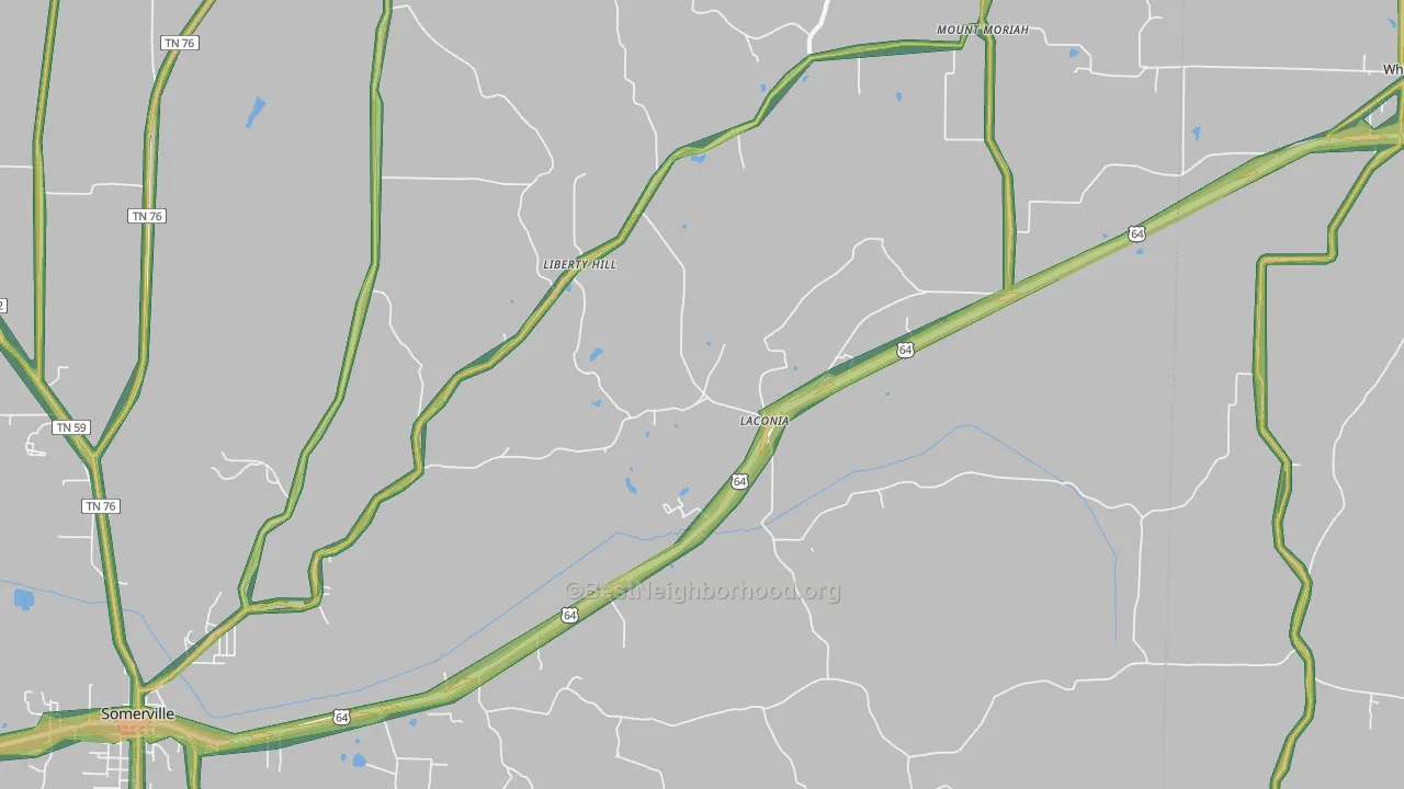 Laconia, TN Map of Noise Levels in Laconia
