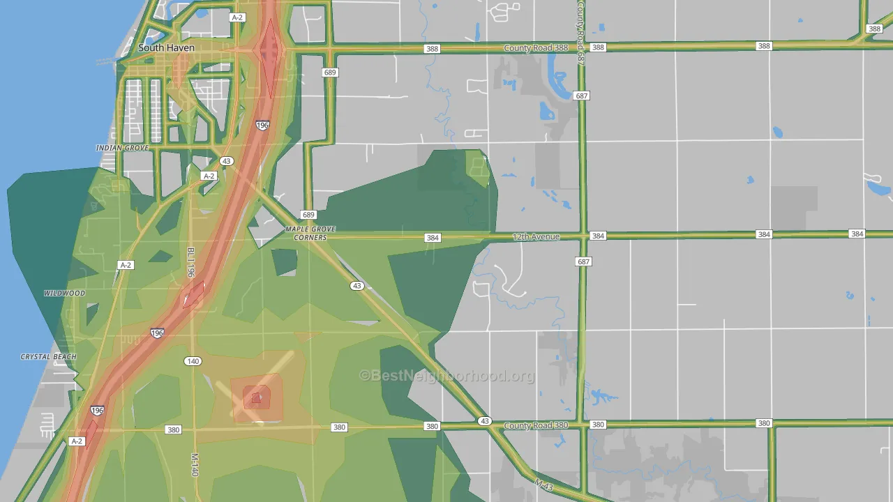Lacota, MI Map of Noise Levels in Lacota