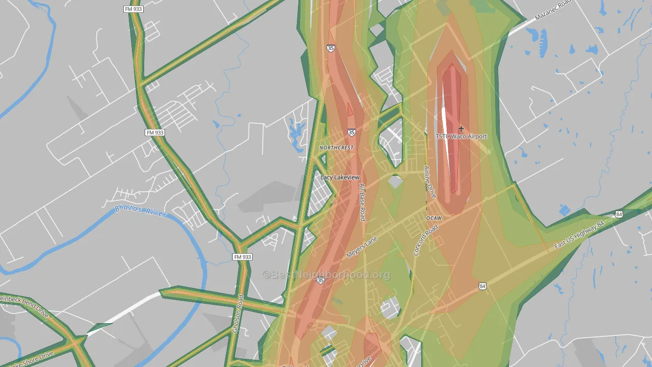 Lacy-Lakeview, TX Map of Noise Levels in Lacy-Lakeview