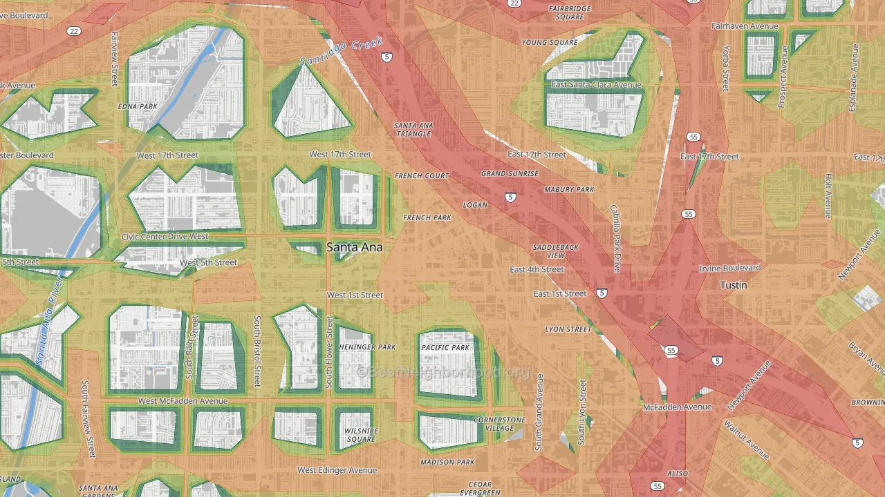 Lacy, Santa Ana, CA Map of Noise Levels in Lacy