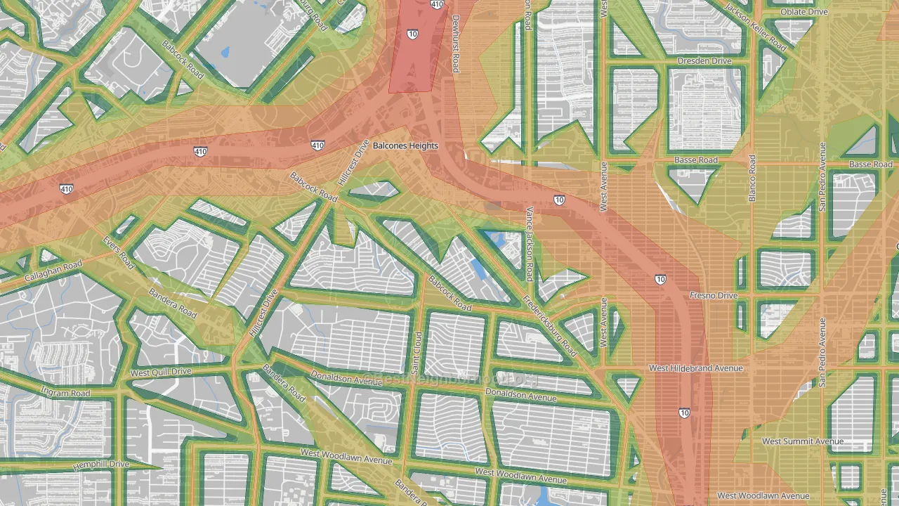 Laddie Place and North Wilson, San Antonio, TX Map of Noise Levels in Laddie Place and North Wilson