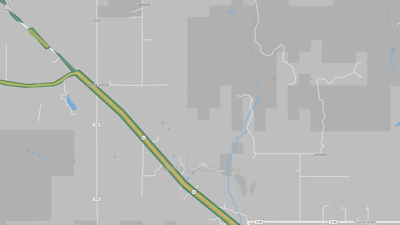 Ladoga, MI Map of Noise Levels in Ladoga
