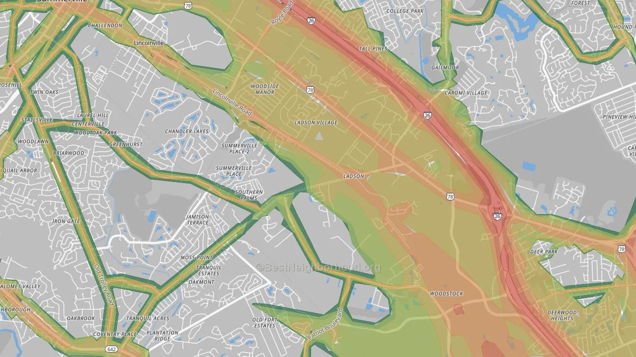 Ladson, SC Map of Noise Levels in Ladson