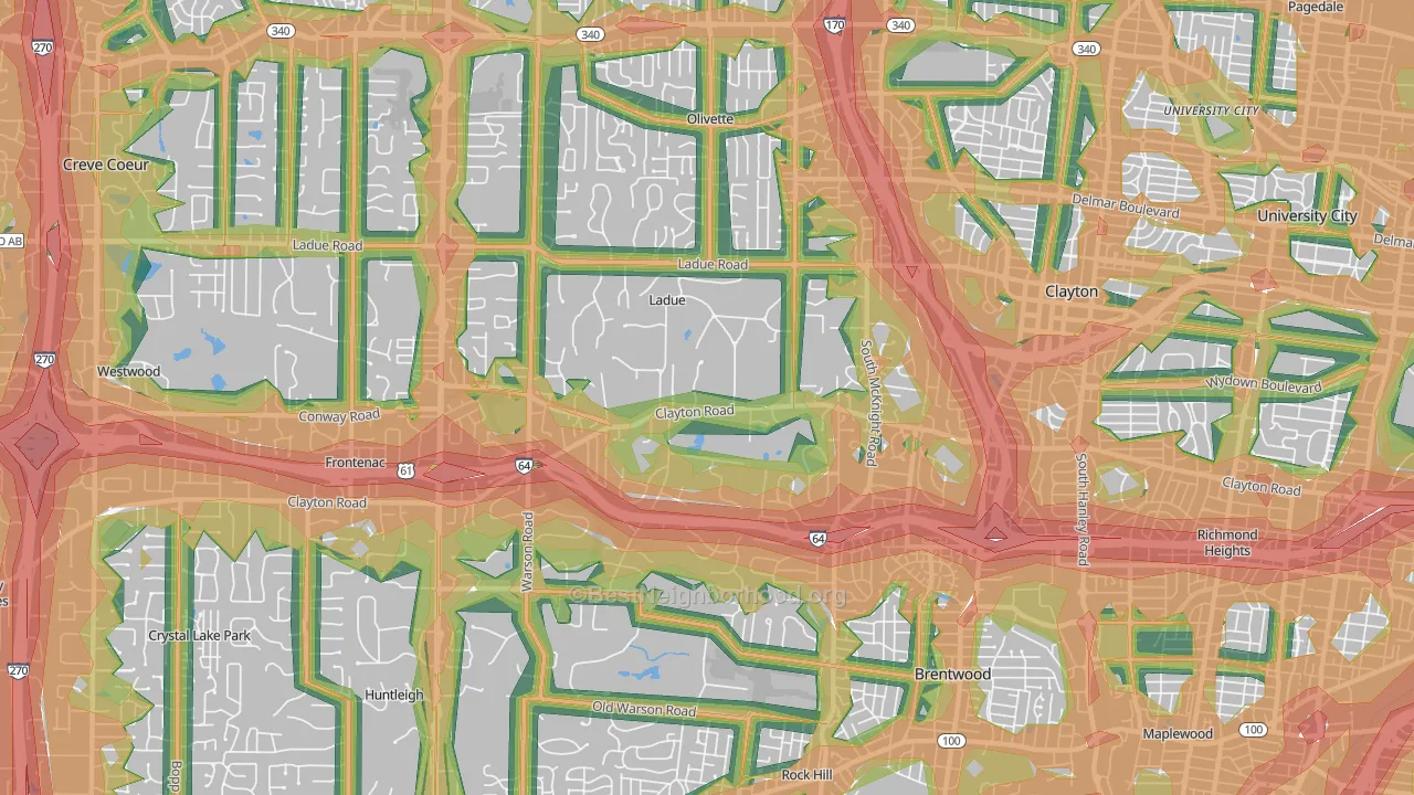 Ladue, MO Map of Noise Levels in Ladue