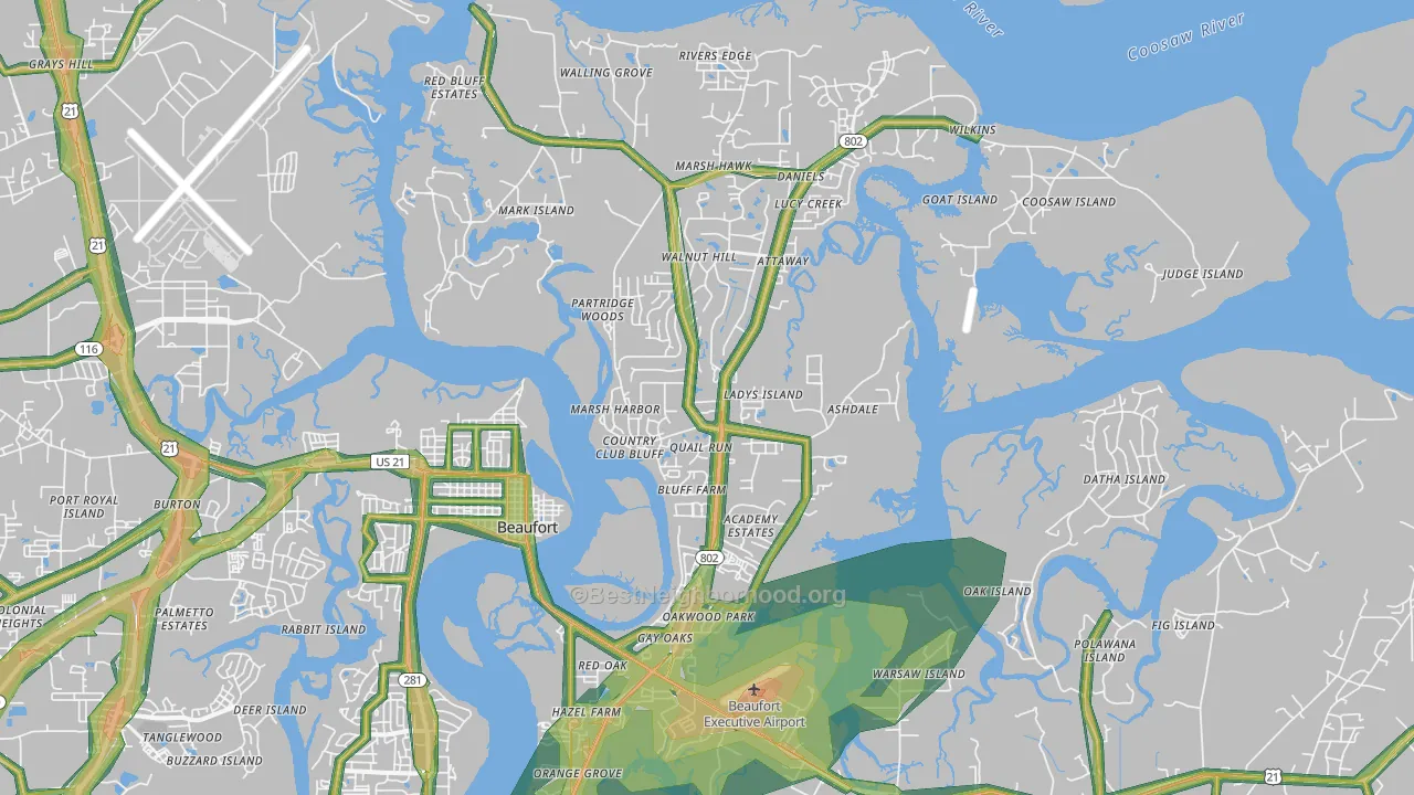 Ladys Island, SC Map of Noise Levels in Ladys Island