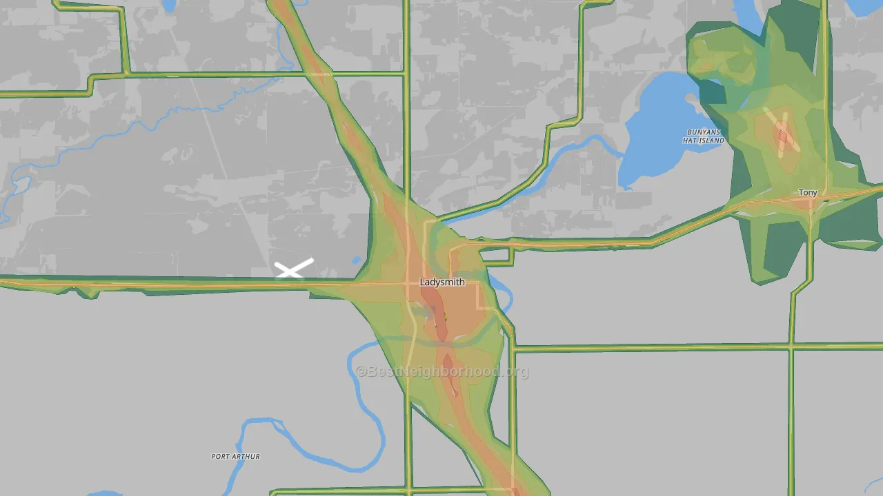 Ladysmith, WI Map of Noise Levels in Ladysmith