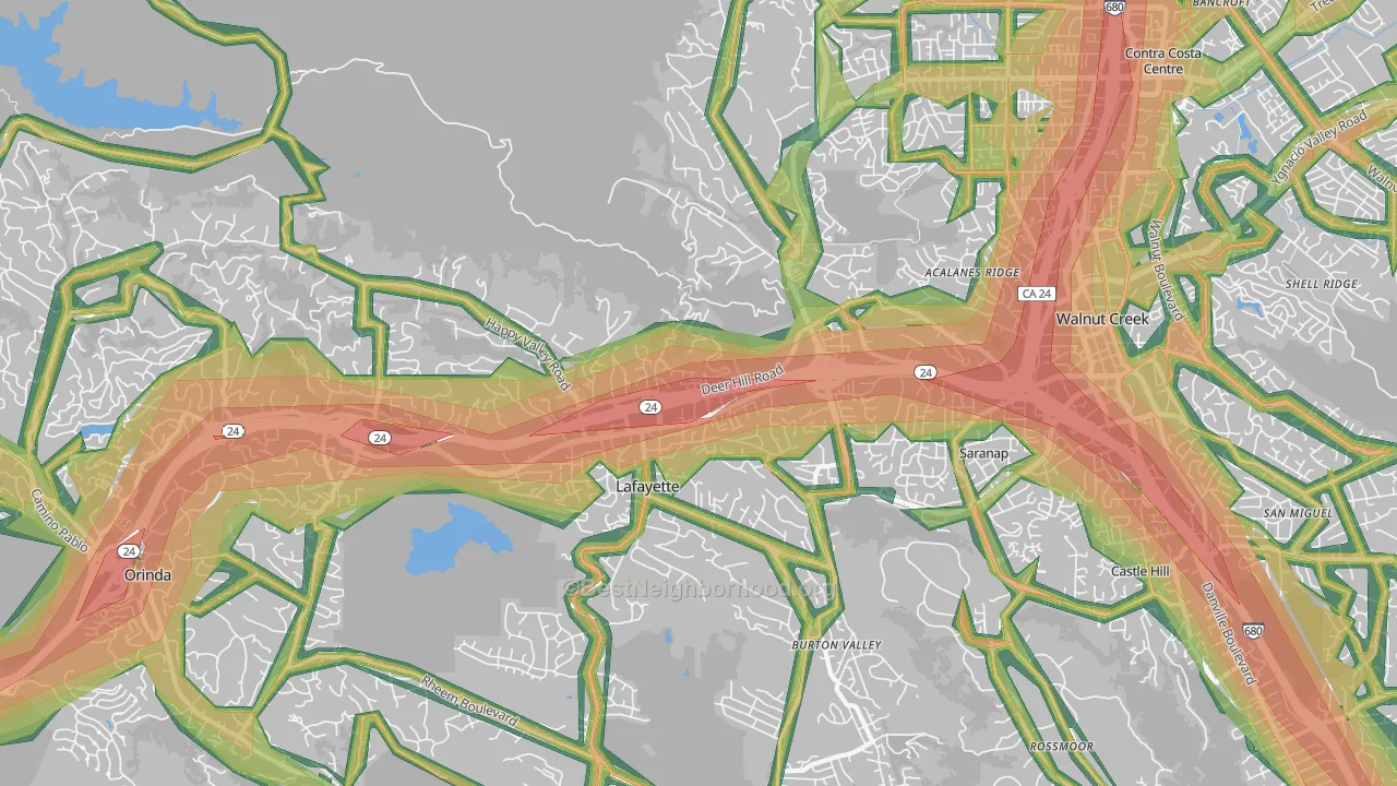 Lafayette, CA Map of Noise Levels in Lafayette
