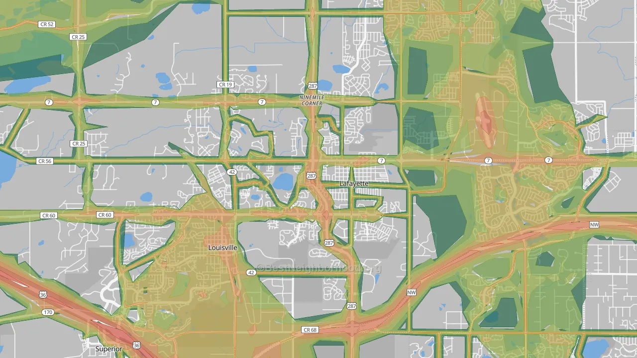 Lafayette, CO Map of Noise Levels in Lafayette