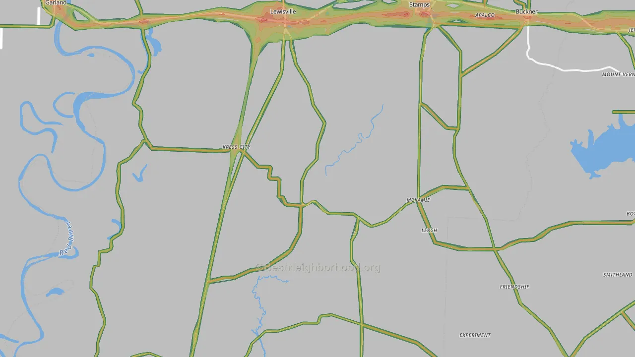 Lafayette County, AR Map of Noise Levels in Lafayette County