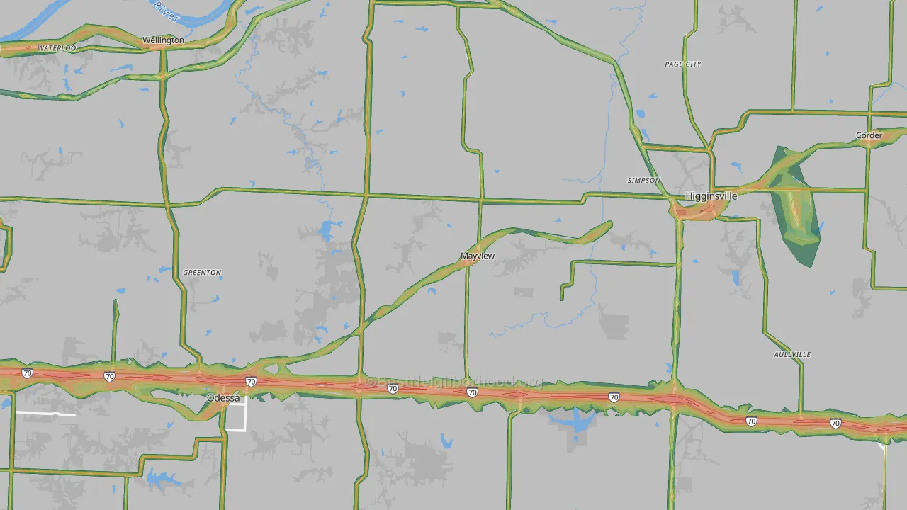 Lafayette County, MO Map of Noise Levels in Lafayette County