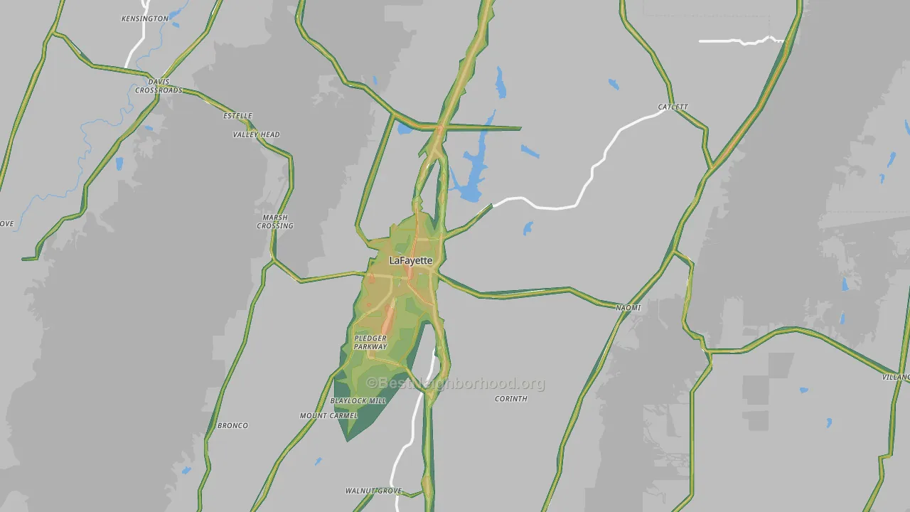 Lafayette, GA Map of Noise Levels in Lafayette