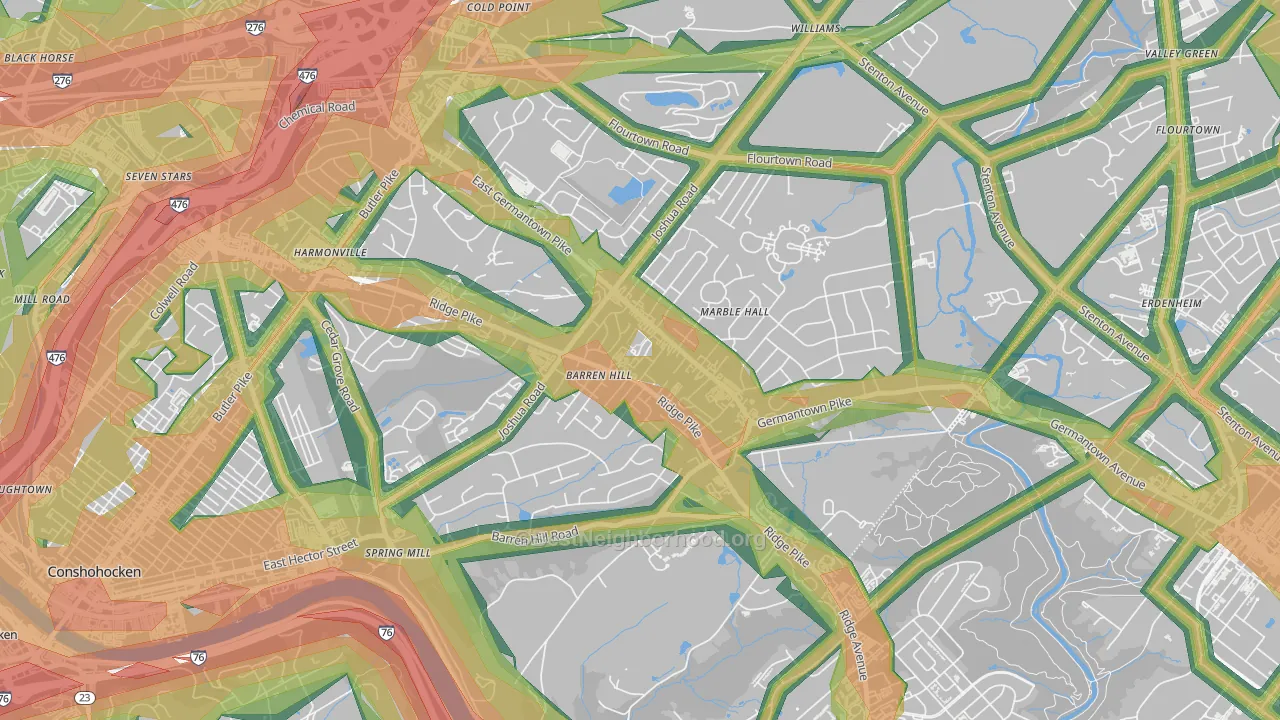 Lafayette Hill, PA Map of Noise Levels in Lafayette Hill