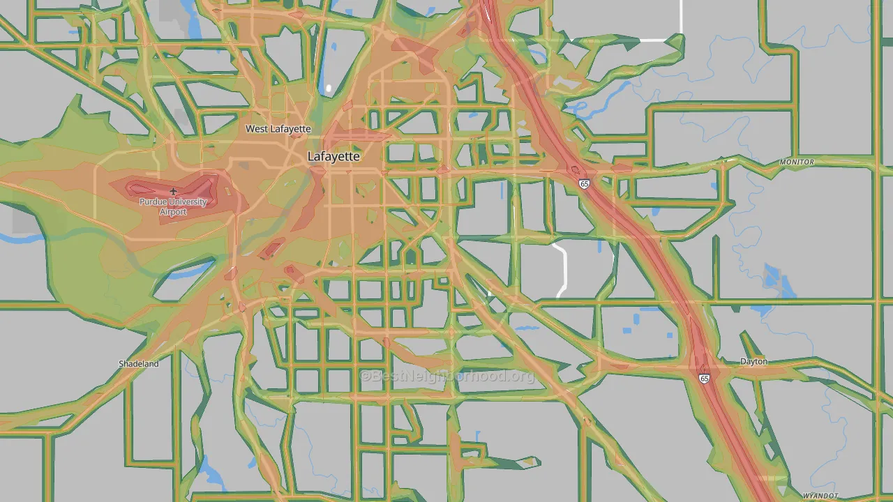 Lafayette, IN Map of Noise Levels in Lafayette