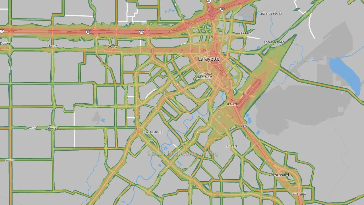 Lafayette, LA Map of Noise Levels in Lafayette