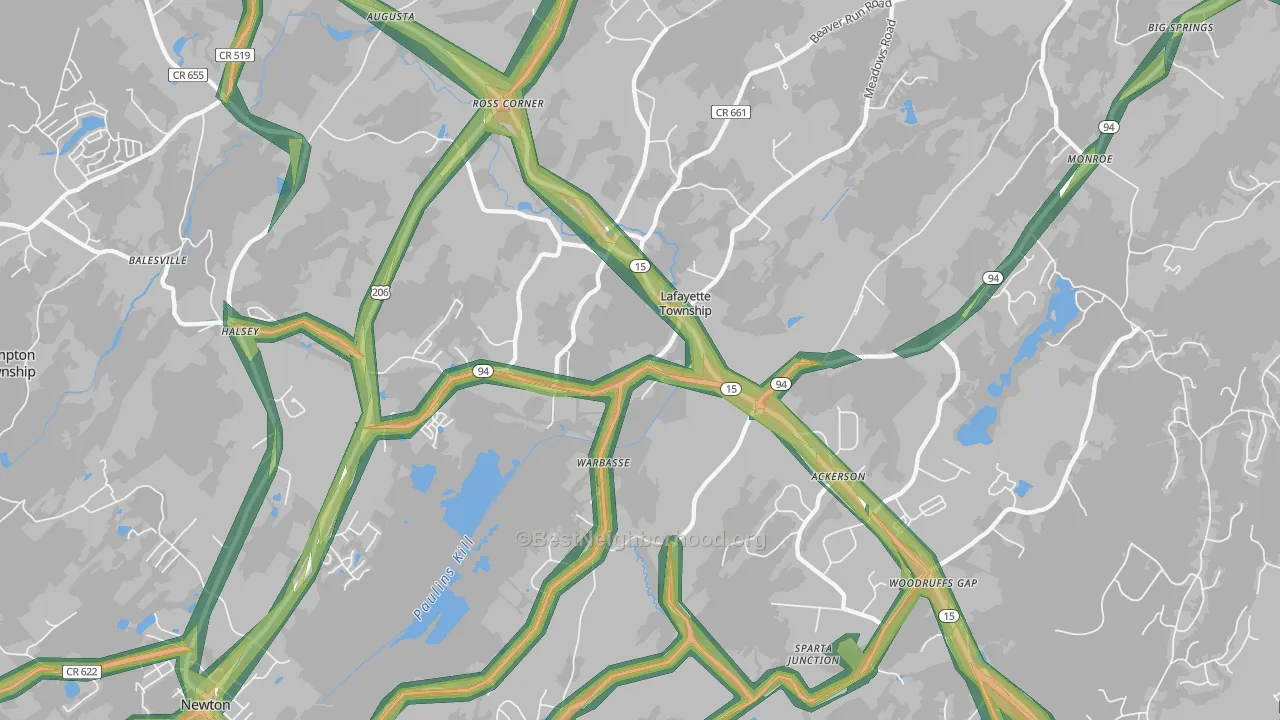 Lafayette, NJ Map of Noise Levels in Lafayette