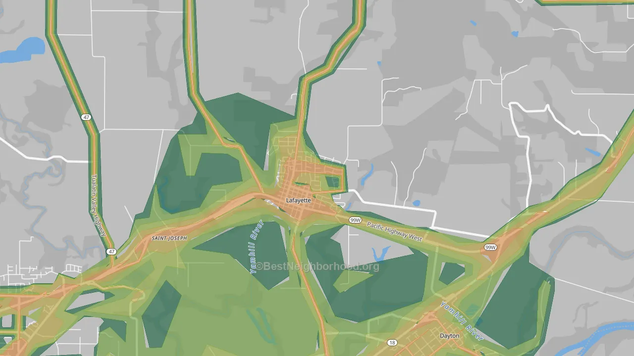 Lafayette, OR Map of Noise Levels in Lafayette