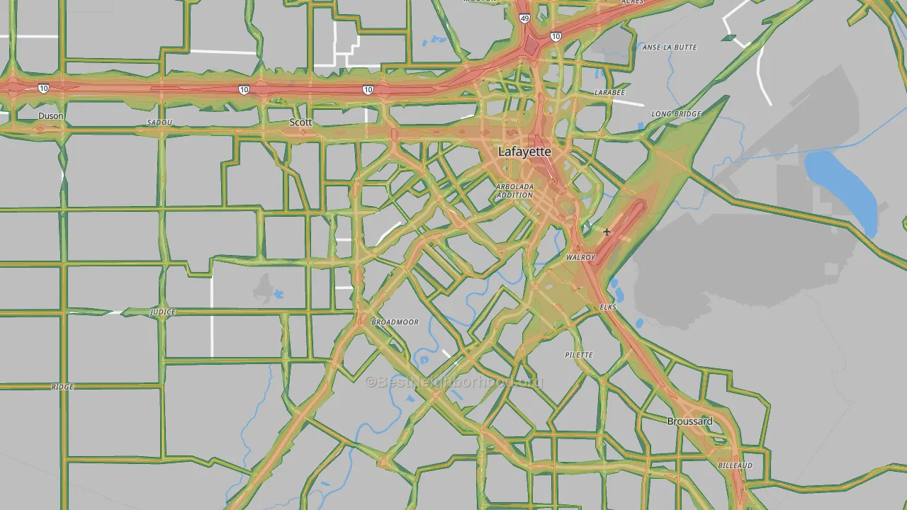 Lafayette Parish, LA Map of Noise Levels in Lafayette Parish