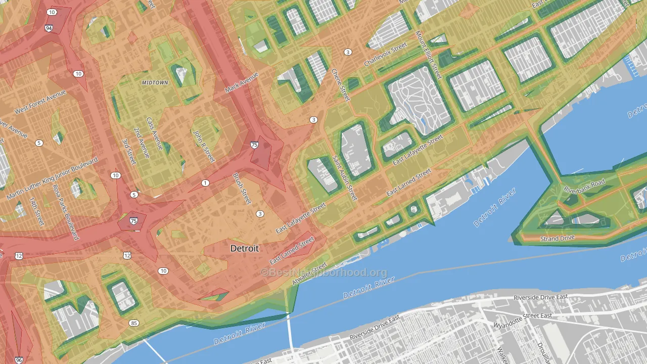 Lafayette Park, Detroit, MI Map of Noise Levels in Lafayette Park