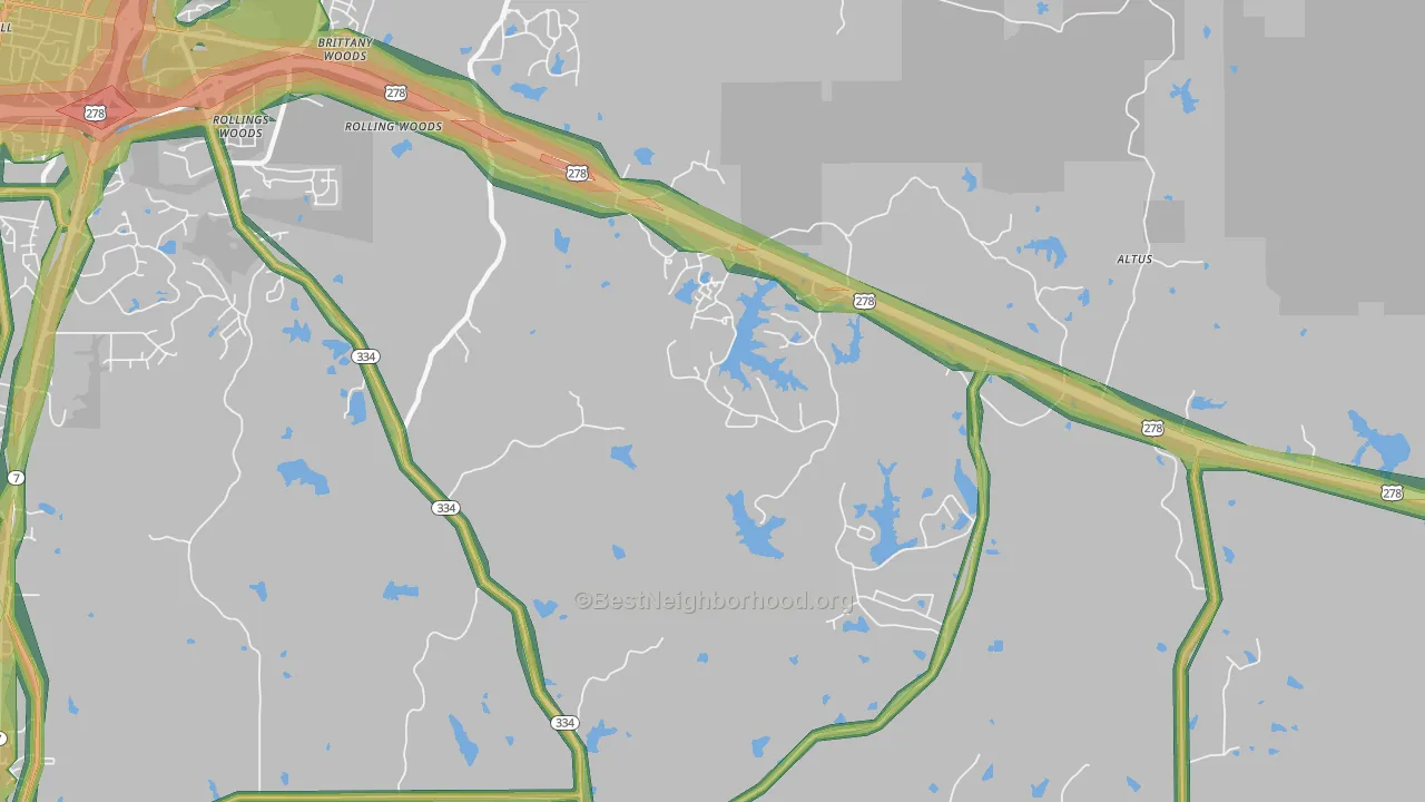 Lafayette Springs, MS Map of Noise Levels in Lafayette Springs
