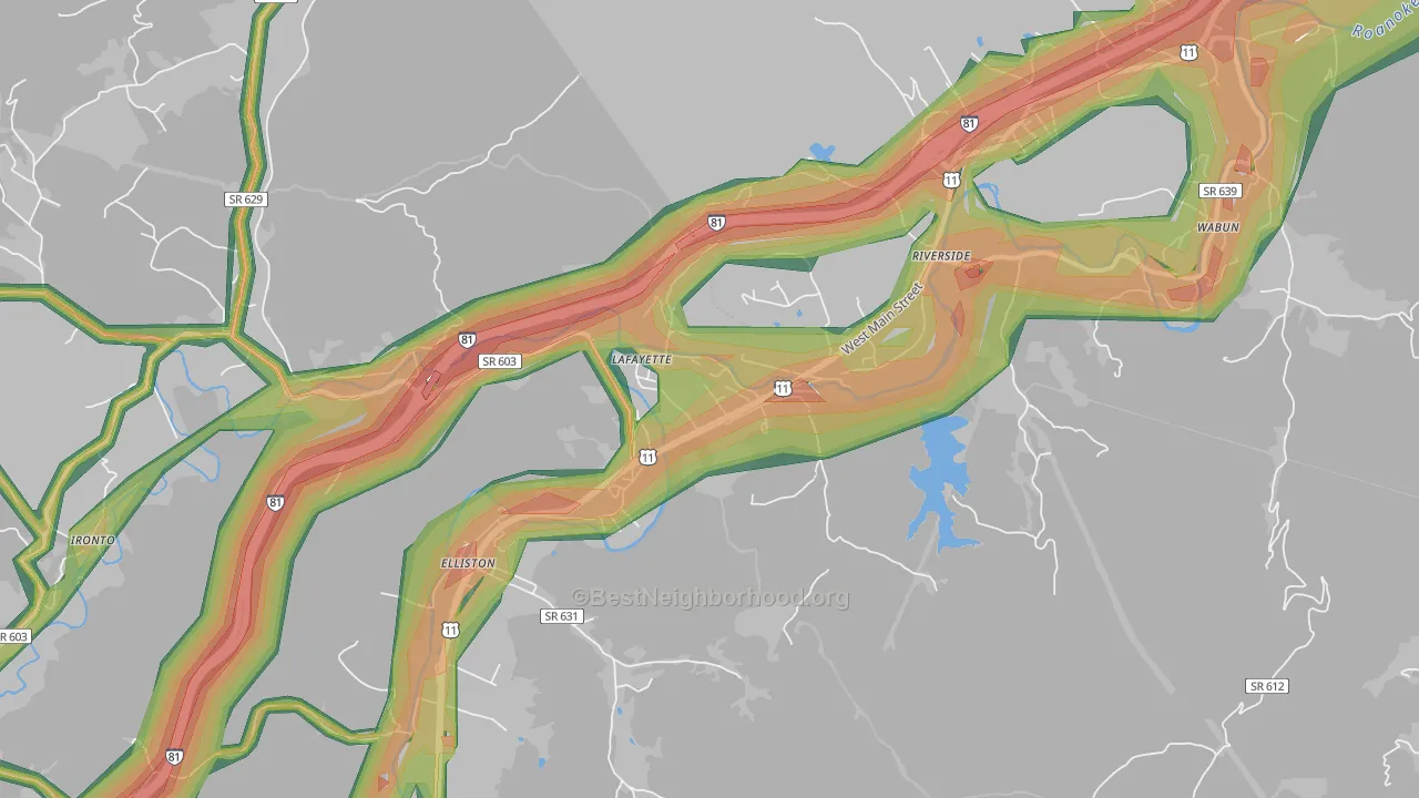 Lafayette, VA Map of Noise Levels in Lafayette