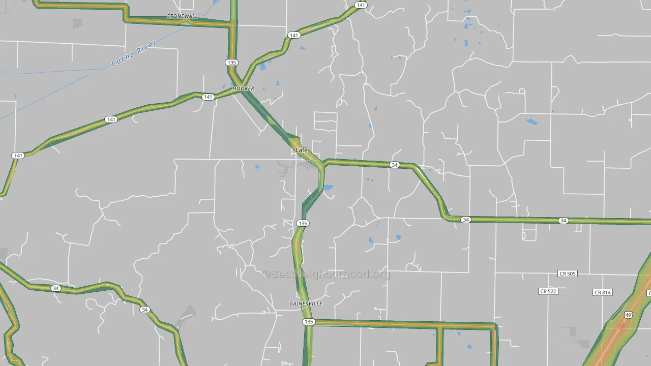 Lafe, AR Map of Noise Levels in Lafe