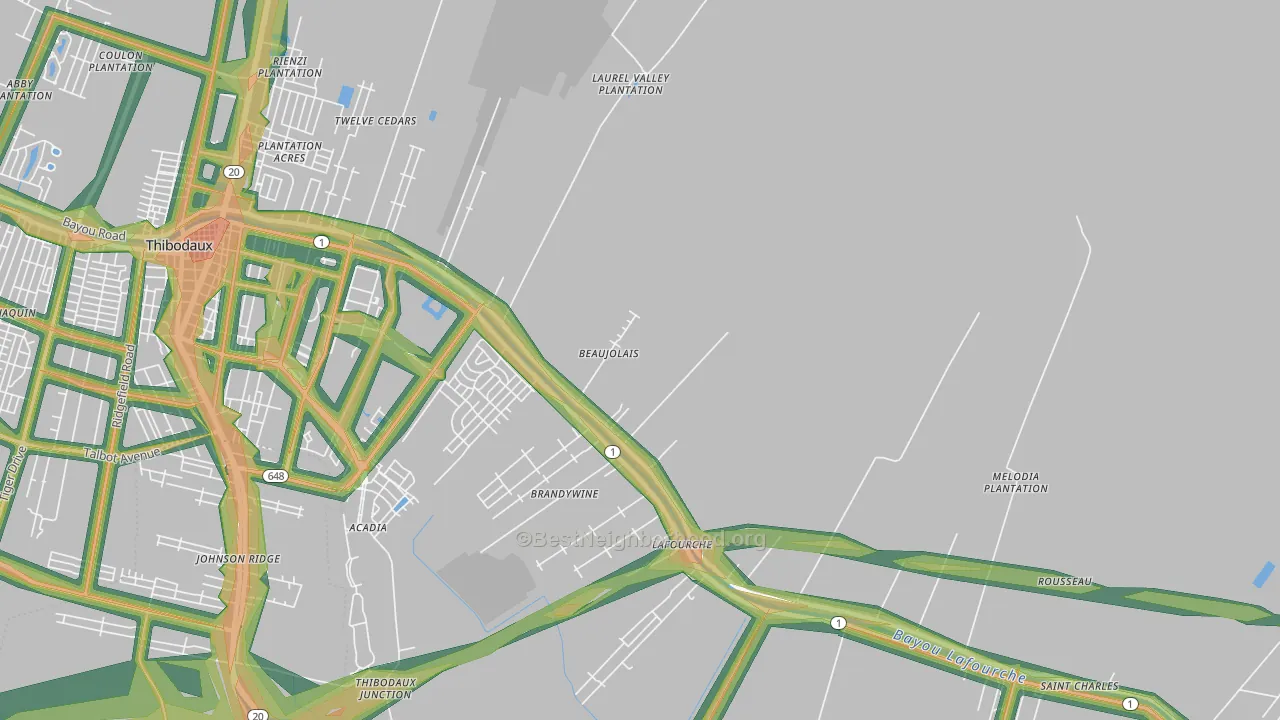 Lafourche, LA Map of Noise Levels in Lafourche