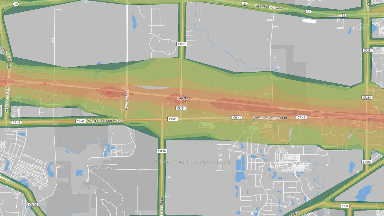 Lafox, IL Map of Noise Levels in Lafox