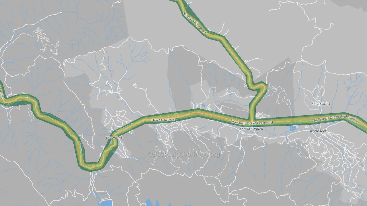 Lagunitas-Forest Knolls, CA Map of Noise Levels in Lagunitas-Forest Knolls