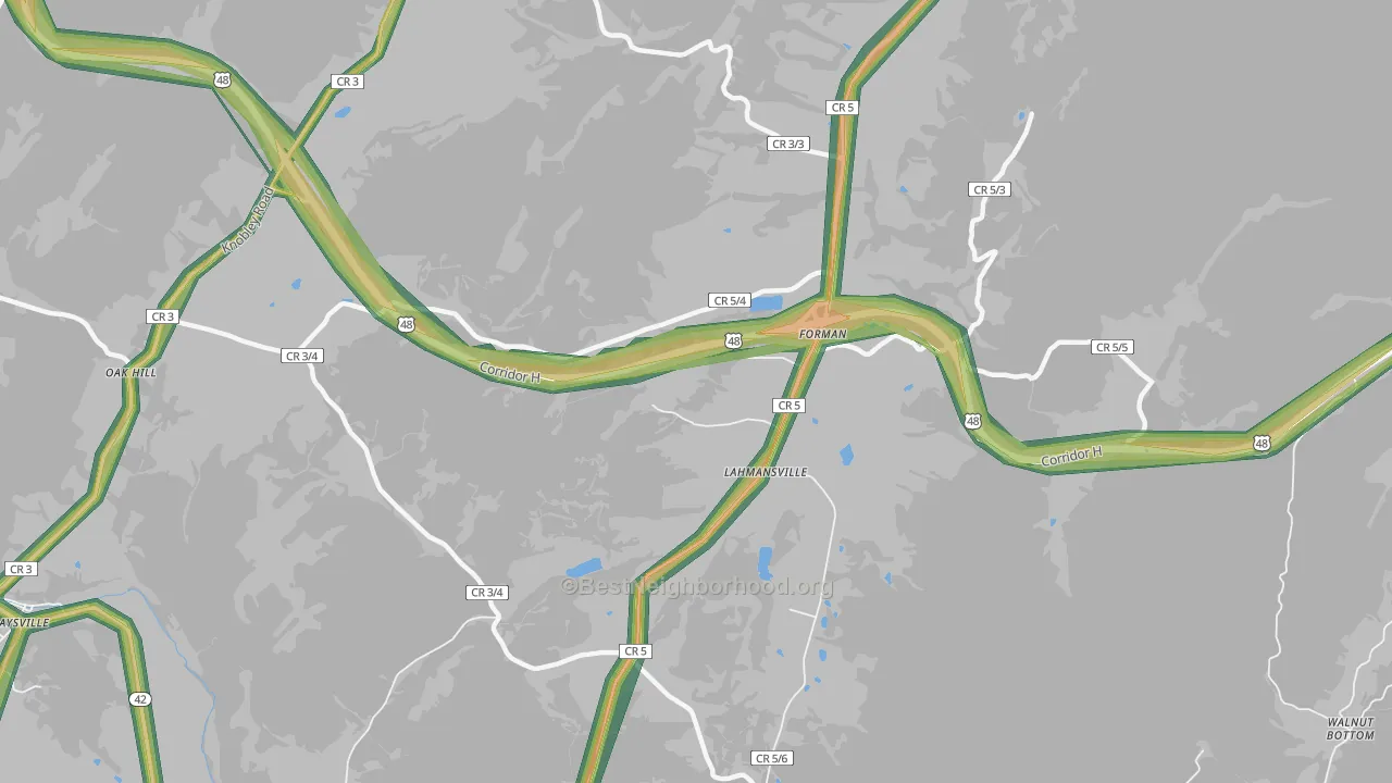 Lahmansville, WV Map of Noise Levels in Lahmansville
