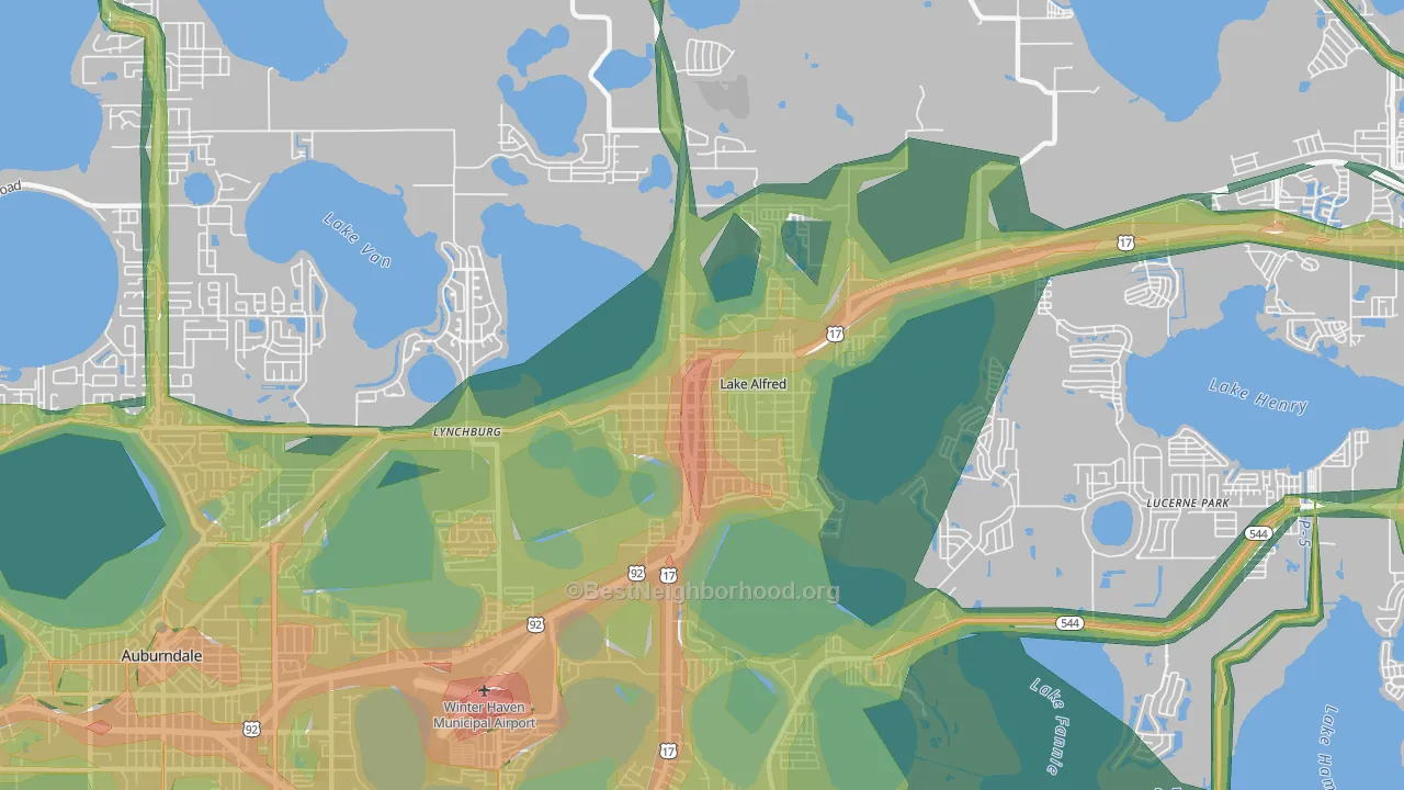 Lake Alfred, FL Map of Noise Levels in Lake Alfred