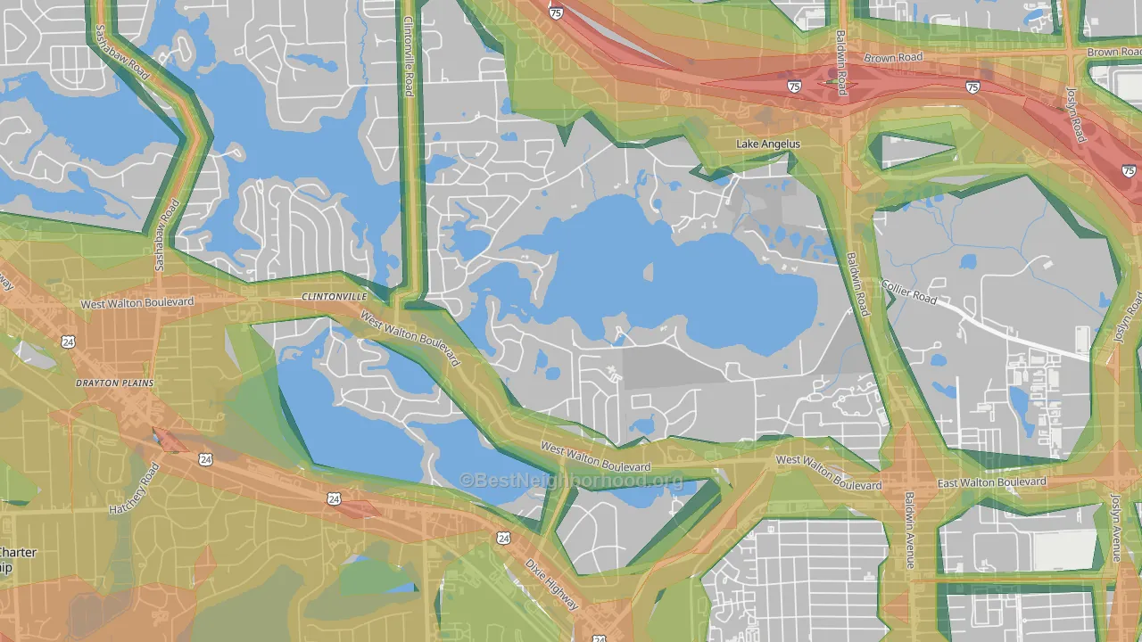 Lake Angelus, MI Map of Noise Levels in Lake Angelus