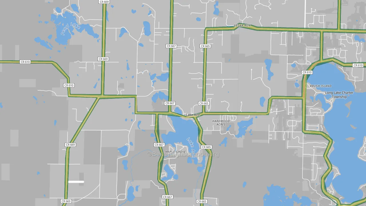 Lake Ann, MI Map of Noise Levels in Lake Ann