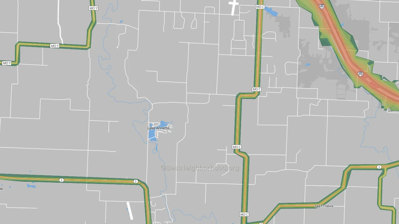 Lake Annette, MO Map of Noise Levels in Lake Annette