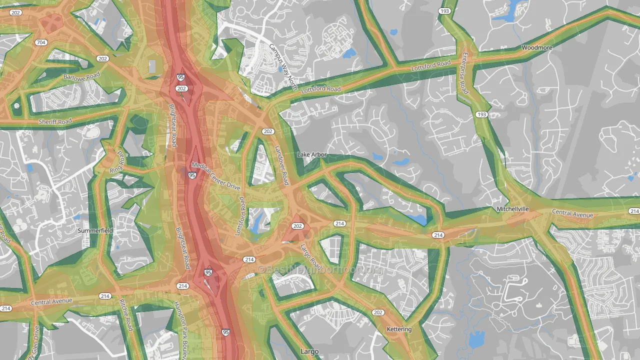 Lake Arbor, MD Map of Noise Levels in Lake Arbor