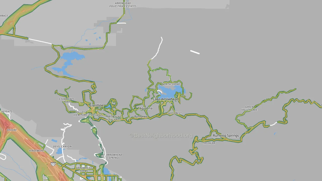Lake Arrowhead, CA Map of Noise Levels in Lake Arrowhead