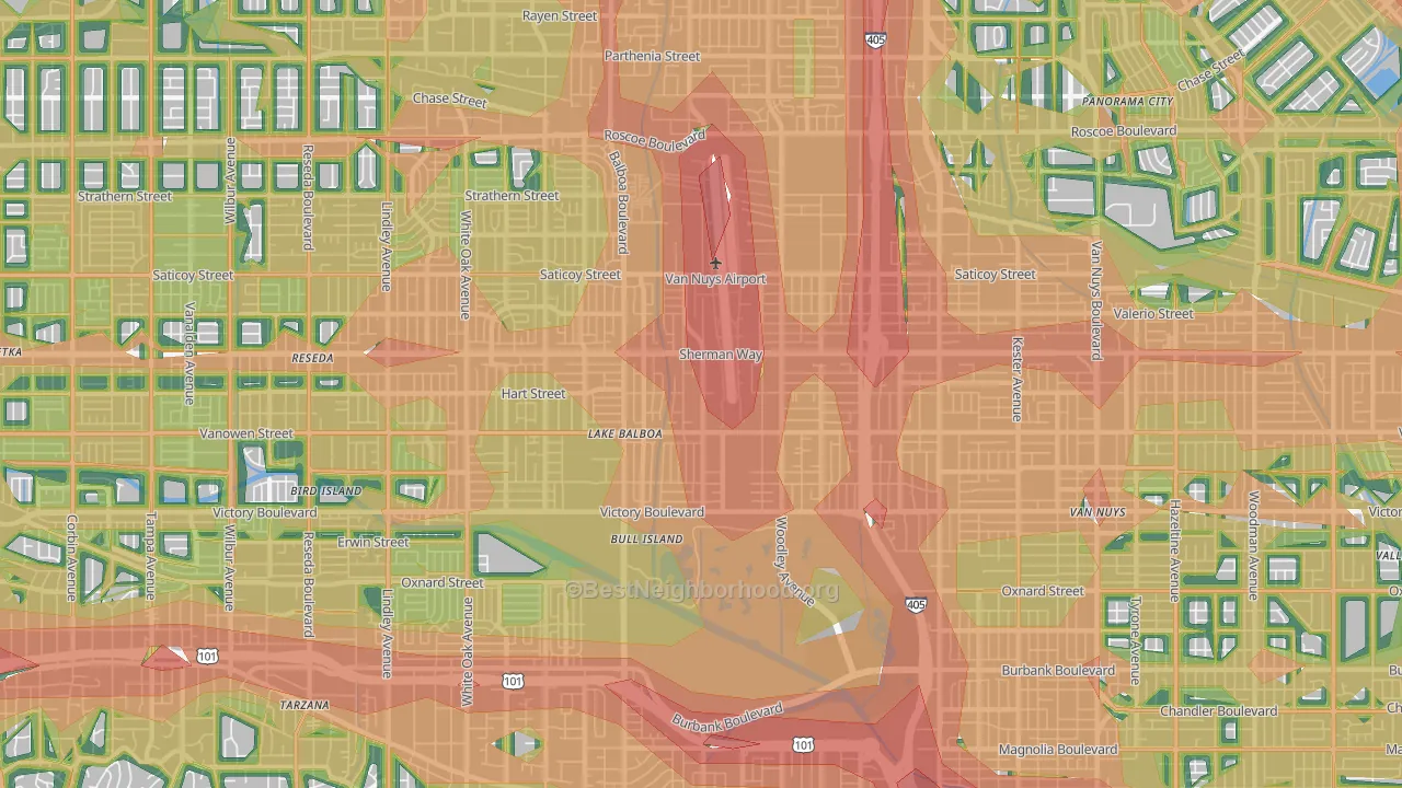 Lake Balboa, Van Nuys, CA Map of Noise Levels in Lake Balboa